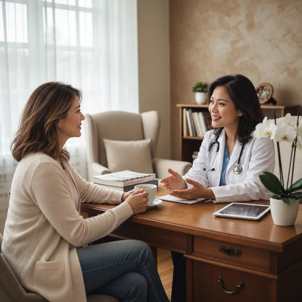 A friendly consultation with a doctor over tea