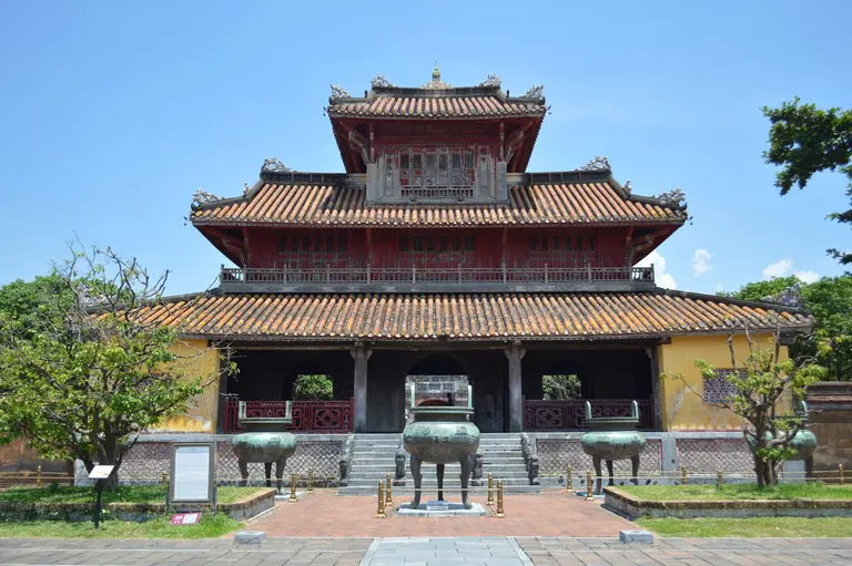 The red and gold Hien Lam Pavilion inside the Hue Imperial City