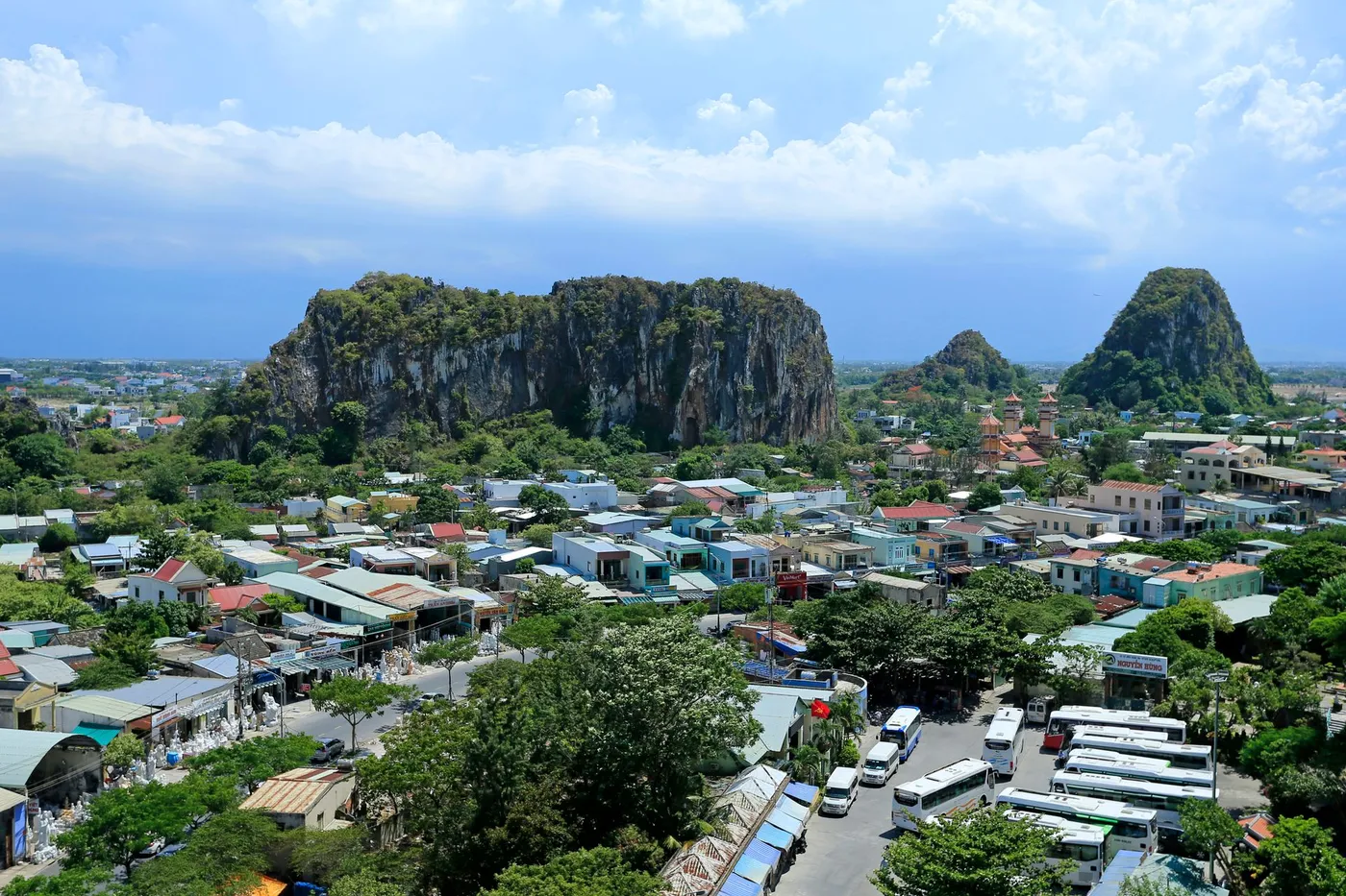 The Marble Mountains rising above Da Nang